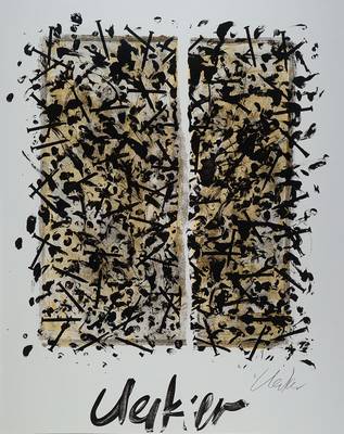 Günther Uecker, geb. 1930, Grenzverhältnisse, Farblithografie zur Ausstellung 1983 auf leichtem Karton, handsigniert, Erker Galerie St. Gallen, ...
