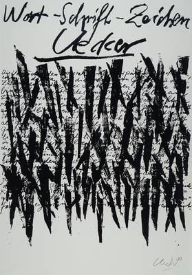 Günther Uecker, geb. 1930, Wort-Schrift-Zeichen, Lithografie zur Ausstellung 1999 auf leichtem Karton, handsigniert, Erker Galerie St. Gallen, ...
