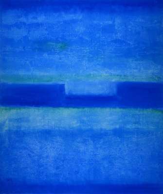 Gaston Galé, zeitgenössischer belgischer Künstler, Abstrakte Komposition in Blau, Öl/Lwd, links unten signiert, ca. 120x100 cm