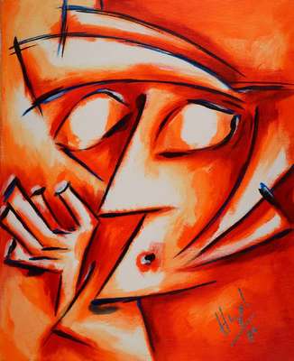 Hugo, deutscher Künstler aus Neuffen, geb. 1969, Abstr. Porträt, Acryl/Lwd, rechts unten signiert, datiert, 60x50 cm