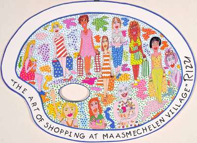 James Rizzi, 1950-2011, Malpalette, "The Art Of Shopping at Maasmechelen Village", auf Palette gedruckt, verso num. 262/500, handsigniert, ...