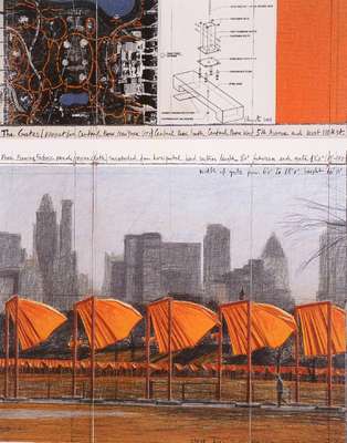 Christo, geb. 1935, The Gates XXV, handsigniert, Farboffset, Motiv ca. 27.5 x 21.5 cm, unter Glas, Rahmen