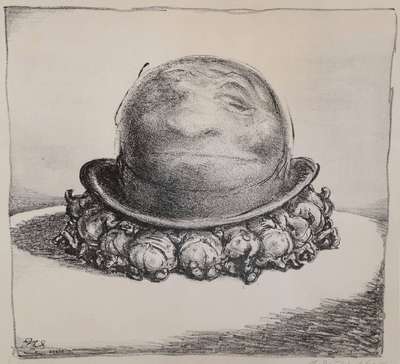 A.Paul Weber, 1883-1980, Lithographie, "Alles unter einem Hut", handsigniert, num. 131/185, ca. 34.5 x 37.5cm unter Glas, Rahmen