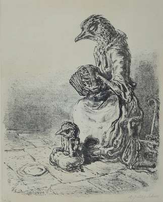 A.Paul Weber, 1883-1980, Lithographie, Vögel als Bettelmusikanten, num. 88/185, handsigniert, ca. 38.5 x 30.5 cm unter Glas, Rahmen