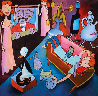 Jim Avignon, geb. 1966, Ohne Titel, Gouache auf mehrfach gefaltetem Papier, ca. 150x150cm