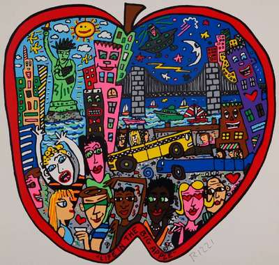 James Rizzi, 1950-2011, Life in the big apple, Farbsiebdruck, signiert, Blattgr. ca. 29.5x29.5 cm, leichter Knick