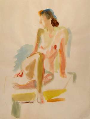 Ute Petry, 1925 Ludwigshafen - 2009, Aquarell auf Papier, Akt, rechts unten signiert und datiert 57, ca. 56x42.5 cm, PP, unter Glas gerahmt