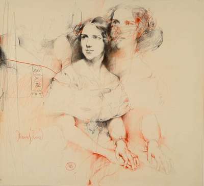 Klaus Böttger, 1942-1992, Mischtechnik auf Papier, Jenny Lind, monogrammiert KB, bez. Z / 39 / 82, (39te Zeichnung des Jahres 1982), datiert ...