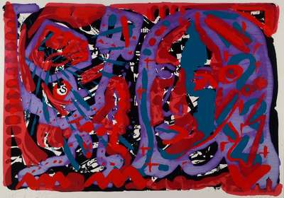 A.R. Penck, geb. 1939, Farbsiebdruck auf Papier, aus 1980, nummeriert 2/5, betitelt USA'-6-, datiert 80, Blattgr. ca. 66,5x90 cm, links unten ...