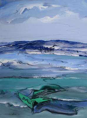 Franz Martin, geb. 1957 Kaiserslautern, tätig in Dahn/Pfalz, Winterliche Bewusstseinslandschaft, Gouache auf Papier, links unten signiert, ca. ...