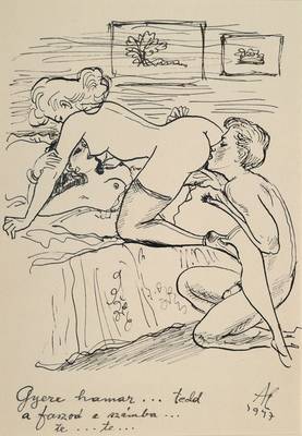 Alexander Székely, 1901-1940, Federzeichnung, "Olympinasz", monogrammiert und datiert 1947, Blattgr. ca. 15x10,5 cm, PP, Gesamt ca. 25x20 ...
