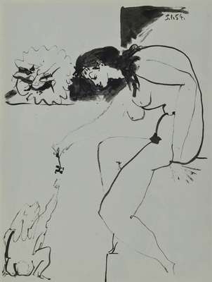 Pablo Picasso, 1881-1973, Konvolut aus vier Heliogravure aus: Picasso and the Human Comedy, Draeger Frères Verve, Paris 1954, Blattgr. ca. 26,5x35 ...