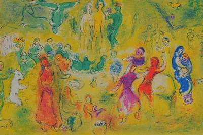 Marc Chagall, 1887-1985, Konvolut aus vier Farboffsets aus: Daphnis und Chloe, "Chloe wird entführt", "Tempel und Geschichte des ...