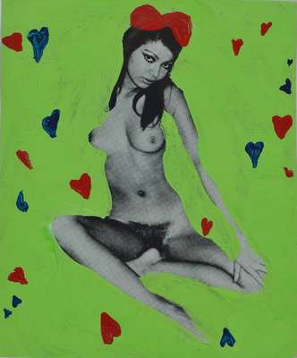 Peter A. Liebich, geb. 1955, Collage und Acryl auf Zeitungspapier, rückseitig signiert und datiert 1999, ca. 17,5x14 cm, unter Glas gerahmt