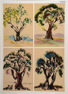 Michael Schauer, geb. 1935 München, Konvolut aus vier Aquarellen, Baumdarstellungen, einmal signiert, je ca. 33x23 cm, unter Glas gerahmt, PP