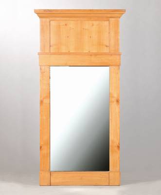 Biedermeierspiegel, deutsch, um 1820/30, Kirschbaumfurnier auf Weichholzkorpus, schlichte Form, Kopf mit Karnies, auf Rahmen gearbeitet, Spiegel ...