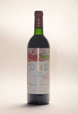 1 Flasche 1989 Chateau Mouton Rothschild, Pauillac, Premier Cru Classe en 1973, Künstleretikett: Georg Baselitz "Die Mauer", ca. 75 cl, ...