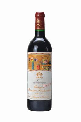 5 Flaschen 1991 Chateau Mouton Rothschild, Pauillac, Künstleretikett: Setsuko, je ca. 75 cl, into neck bis high fill, Premier Cru Classe en 1973, ...