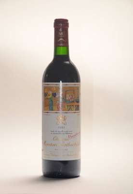 4 Flaschen 1991 Chateau Mouton Rothschild, Pauillac, Künstleretikett: Setsuko, je ca. 75 cl, into neck bis high fill, Premier Cru Classe en 1973, ...