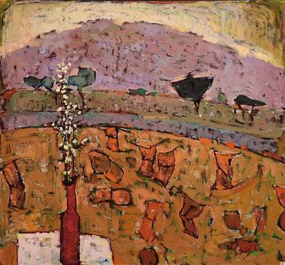Apostolos Dedes, geb. 1937, Griechischer Expressionist, hier: Abstrakte Komposition, Öl/Holz, rechts unten signiert, ca. 80x74 cm,