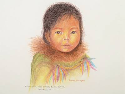Romeo Quaglio, Mitglied der berühmten deutsch-italienischen Malerfamilie Quaglio, hier: 4 Buntstiftzeichnungen von Kindern kanadischer Inuit aus den ...