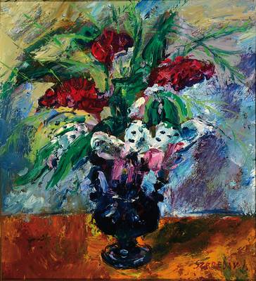 Ilona Szereday, zeitgenössische ungarische Künstlerin, Blumenstillleben, Öl/Malkarton, rechts unten signiert, ca. 40x36cm, Rahmen