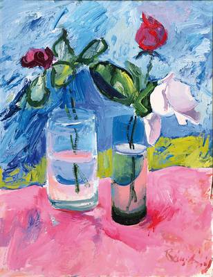György Bogdandy, zeitgenössischer ungarischer Maler, Stillleben, Öl/Hartfaser, rechts unten signiert, ca. 45x35cm, Rahmen