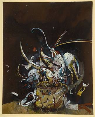 Bernd Kastenholz, geb. 1943 Speyer, Vogelstrauß, Blattgold / Gouache auf Malkarton, unten rechts signiert, betitelt, datiert 78, ca. unter Glas ...