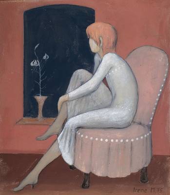 Irene Müller, geb. 1941 Bielefeld, Träumendes Mädchen am Fenster, Öl/Malkarton, re. u. sign., dat. (19)75, ca. 50x44cm, Rahmen