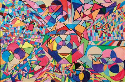 Monogrammist F.B.S., Pseudonym des Fred Nömeier, geb. 1938 München, abstrakte Komposition, Acryl/Lwd, ca. 55x84cm, Rahmen