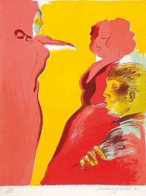 Allen Jones, geb. 1937, Farblithographie, signiert und nummeriert, 13/75, datiert 96, Motiv ca. 30,5x24,5 cm, Blattgr. ca. 52x44 cm , leichte Flecken