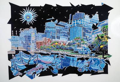 Sabine Pohl, geb. 1953, pfälzische Künstlerin, Schülerin von Bernd Klimmer u. Alvaro Cstagnet, hier: Bundesministerium des Innern Berlin, Collage, ...