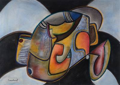 Unbekannter zeitgenössischer Künstler, Abstrakte Komposition, Pastell/Papier, links unten signiert Corolonis o.ä., PP, ca. 50x69 cm, unter Glas ...