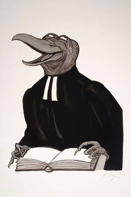 Tomi Ungerer, geb. 1931, Pfarrer Pappenstiel, Siebdruck, 1989, signiert und nummeriert 11/60, Blattgr. ca. 76x58 cm, leicht fleckig