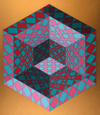 Victor Vasarely, 1906-1997, Serigrafie in 10 Farben auf goldenem Hintergrund auf Karton, Sancton, handsigniert und römisch nummeriert 3/50, seltene ...