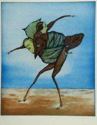 Gertrude Degenhardt, geb. 1940 New York, lebt und arbeitet in Mainz-Gonsenheim, hier: Wegweiser, Farbradierung, signiert und nummeriert 17/150, ...