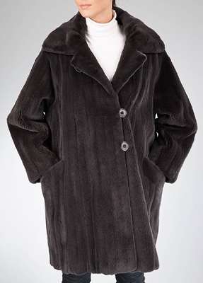 JOOP Samtnerz-Longjacke, Gr. ca. 48, Innenlabel The American Fur Awards American Ultra, Certified USA Mink, dunkelgrau eingefärbte geschorene ...