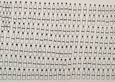 Marco Raugei, 1958-2003, Tuschezeichnung, rückseitig signiert und datiert Mercoledi 7 Maggio 1997, betitelt: queste sono lebotiglie di birra ...