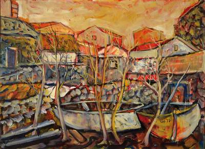 Emil Kos, geb. 1942, Öl/Lwd, Spachteltechnikrechts unten signiert und datiert 77, ca. 50x70 cm, Rahmen