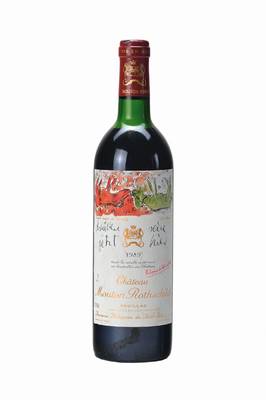 1 Flasche 1989 Chateau Mouton Rothschild, Pauillac, Premier Grand Cru classe, ca. 75 cl,upper mid shoulder, Künstleretikett: Georg Baselitz ...
