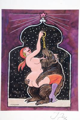 Tomi Ungerer, geb. 1931, Farboffset zu einem Plakat der Ausstellung Tabu-Erotic in Moskau, handsign., Blattgr. ca. 51,5x44,5 cm, Motiv ca. 31,5x24,5 ...
