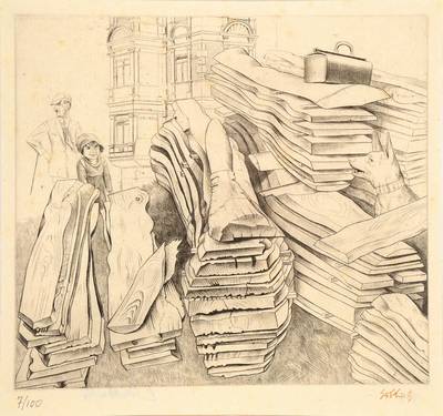 Karl Hubbuch, 1891-1979, Radierung, Sicher wird er ihn finden, Signaturstempel, num. 7/100, rückseitig Nachlaßstempel, 1924, Platte ca. 24x27 cm, ...
