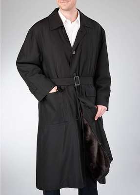 Herren-Trenchcoat mit Nerzinnenfutter, Gr. ca.50/52, Pelzhaus Plappert, schwarzer Textilmantel mit dunkelbraunem Nerz, Felle längs verarbeitet, ...