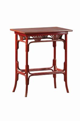 Beistelltischchen, Thonet wohl Nr. 8122, frühes 20.Jh., Bugholz in orig. roter Fassung, vielfach versproßt mit abstrahierender Verzierung, ...