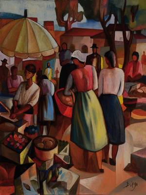 Antonio Diego Voci, 1920-1985, Markttag, Öl/Lwd, re. u. sign. Diego, ca. 80x60cm, Rahmen, ehem. VKP 3500 DM