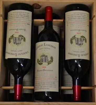 6 Magnumflaschen 1996 Chateau Lanessan, Haut-Medoc, into neck, je ca. 150 cl, unverkostet, in Originalholzkiste, sehr seltenim Angebot, 88 Parker ...