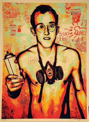 Shepard Fairey, geb. 1970, bedeutender amerikanischer Street-Art-Künstler, hier: Keith Haring, Siebdruck, signiert und nummeriert 321/450, datiert ...