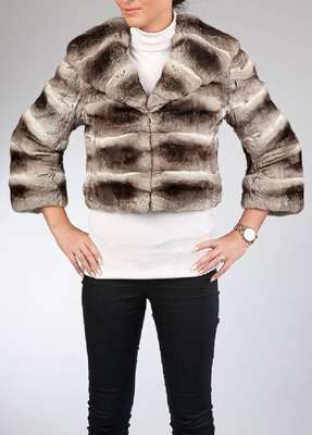 Chinchilla-Kurzjacke, Gr. ca. 36/38, großer Reverskragen, graues Innenfutter, Rückenl. ca. 50 cm