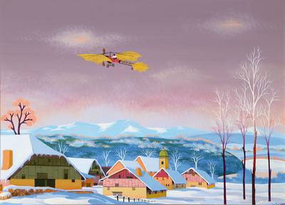 J.P. Lagarde, naive/r Künstler/in, Winterlandschaft, Öl/Lwd, rechts unten signiert, rückseitig signiert und betitelt "Fin d´Hiver en ...