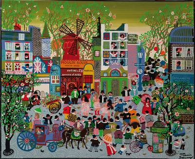 Unbekannter naiver Künstler, Montmartre Paris, Öl/Lwd, rechts unten signiert Samy, rückseitig betitelt, datiert 1979, ca. 54x65 cm, Druckstelle ...